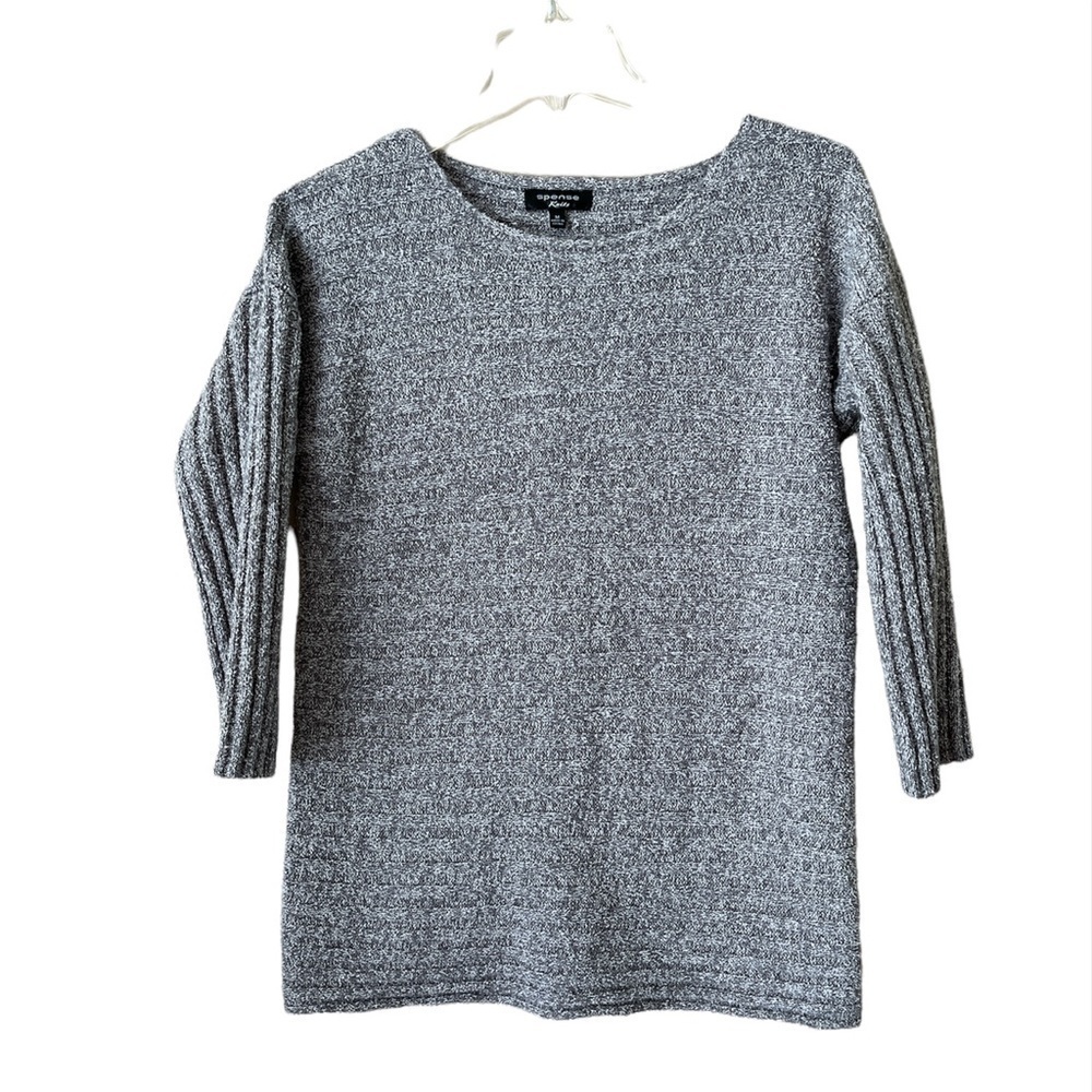 Spense Knits  Gray Ribbed Sweater 3/4 Sleeves Crewneck Size Medium